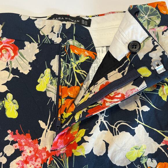 Zara Woman Black Multicolor Floral Cotton Blend Pants Women Sz XS - Picture 5 of 13